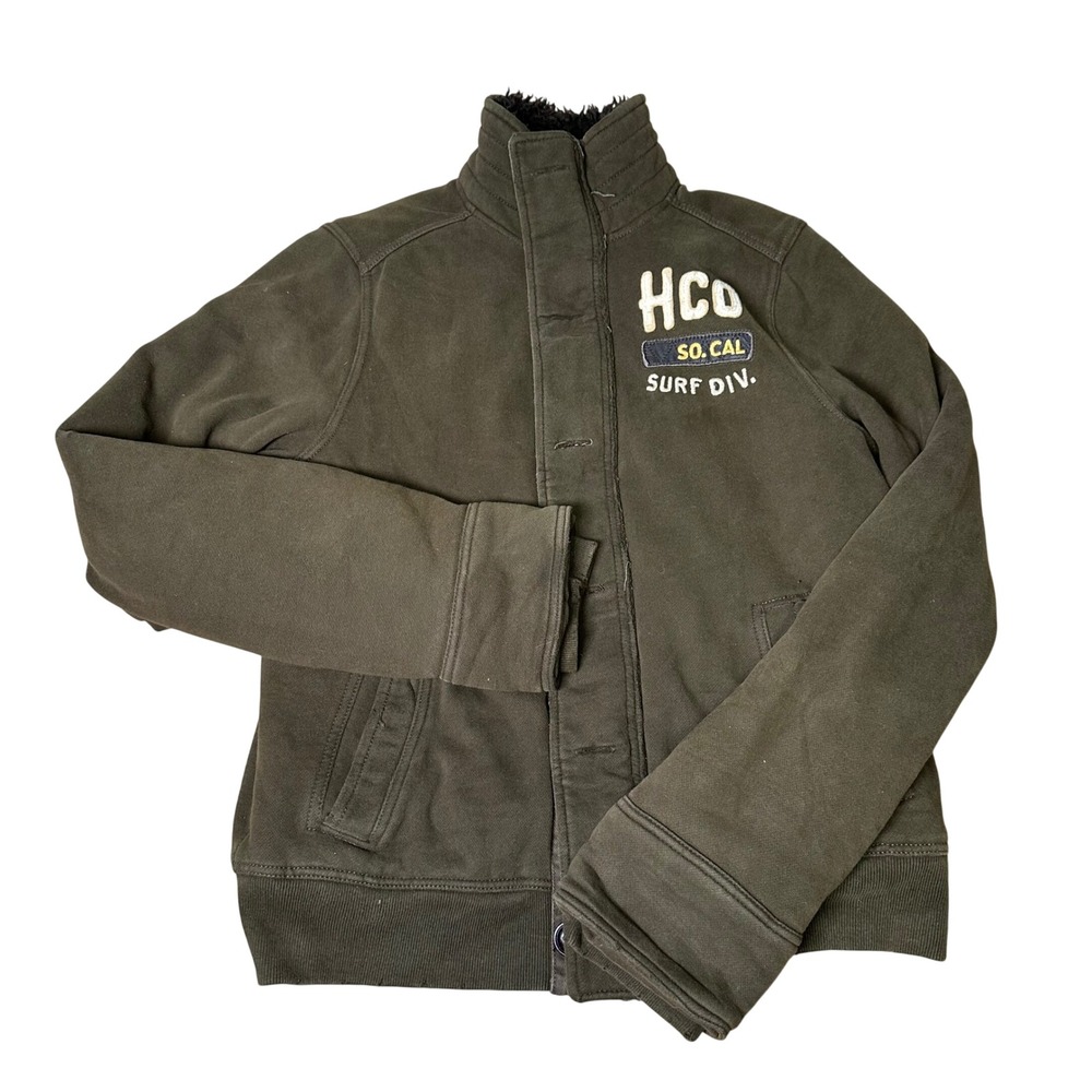 Hollister Cabrillo Jacket Mens Large Olive Green Faux Shearling Lined Surf Div
